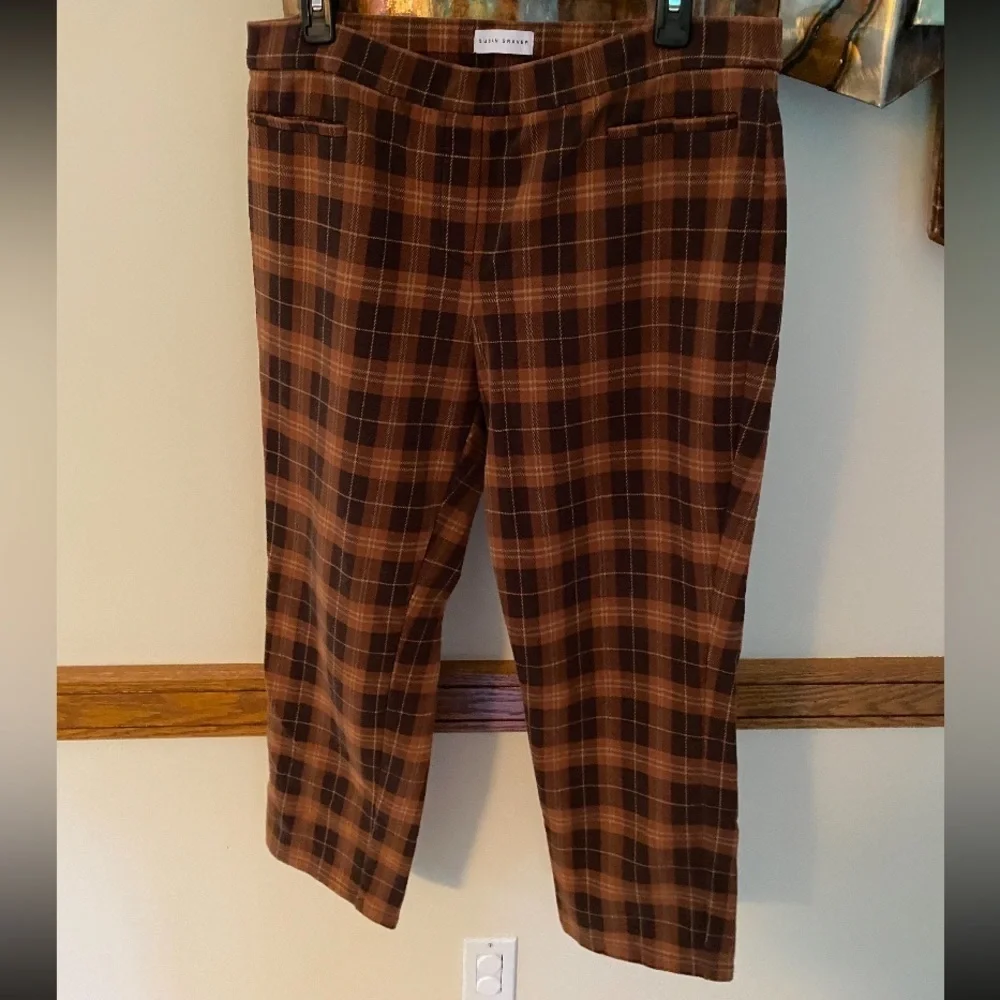 Susan Graver Straight Leg Pull On Career Pants Womens Large Pockets Punk Plaid - Picture 6 of 7